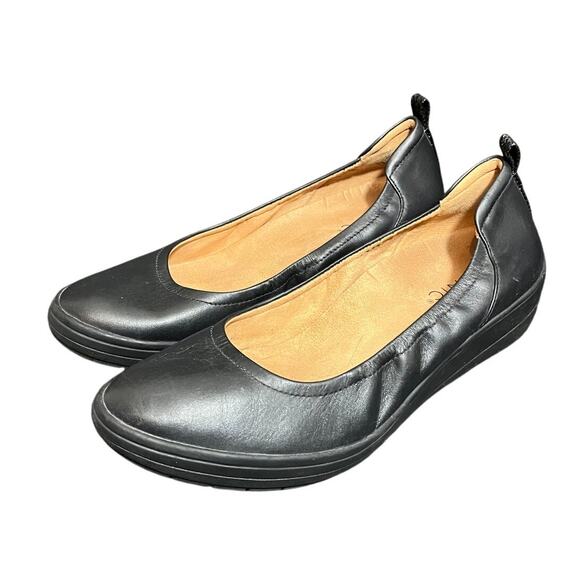 Vionic Womens Jacey Leather Round Toe Ballet Wedge Shoes Black Size 8‎ Comfort - Picture 1 of 7
